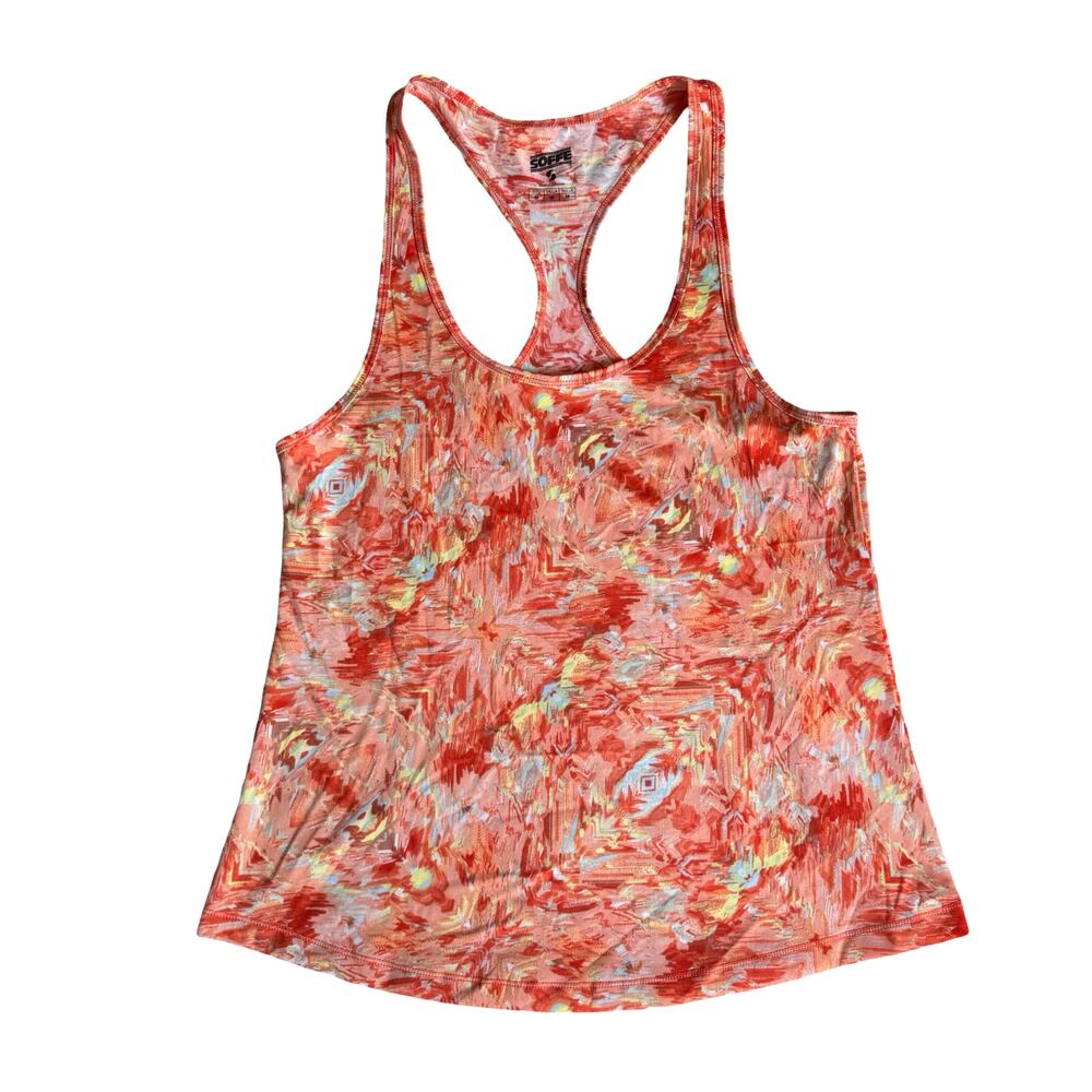 Soffe Women’s Racerback Tank Top M Red Abstract Print Stretchy Activewear
